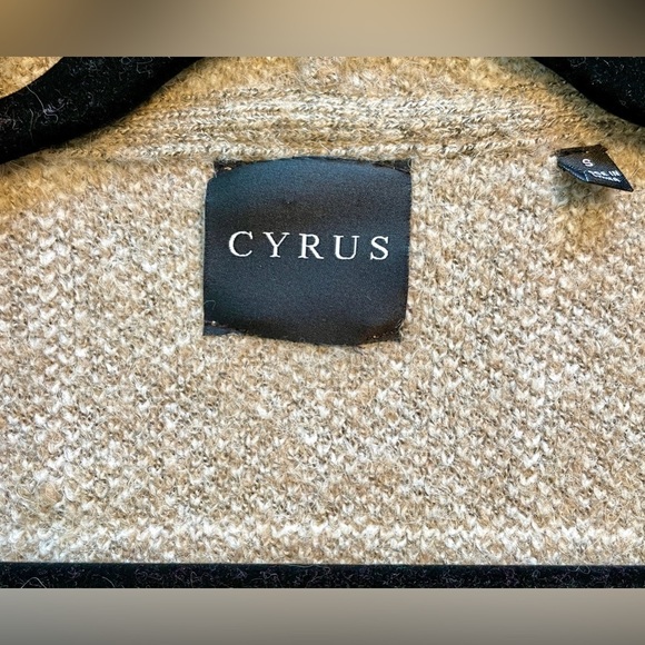 Cyrus Size S Open Long Cardigan Cozy Hood Pocket Striped Beige Cream Windowpane - Picture 4 of 4